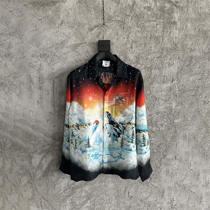 casablanca ski print silk long-sleeve shirt